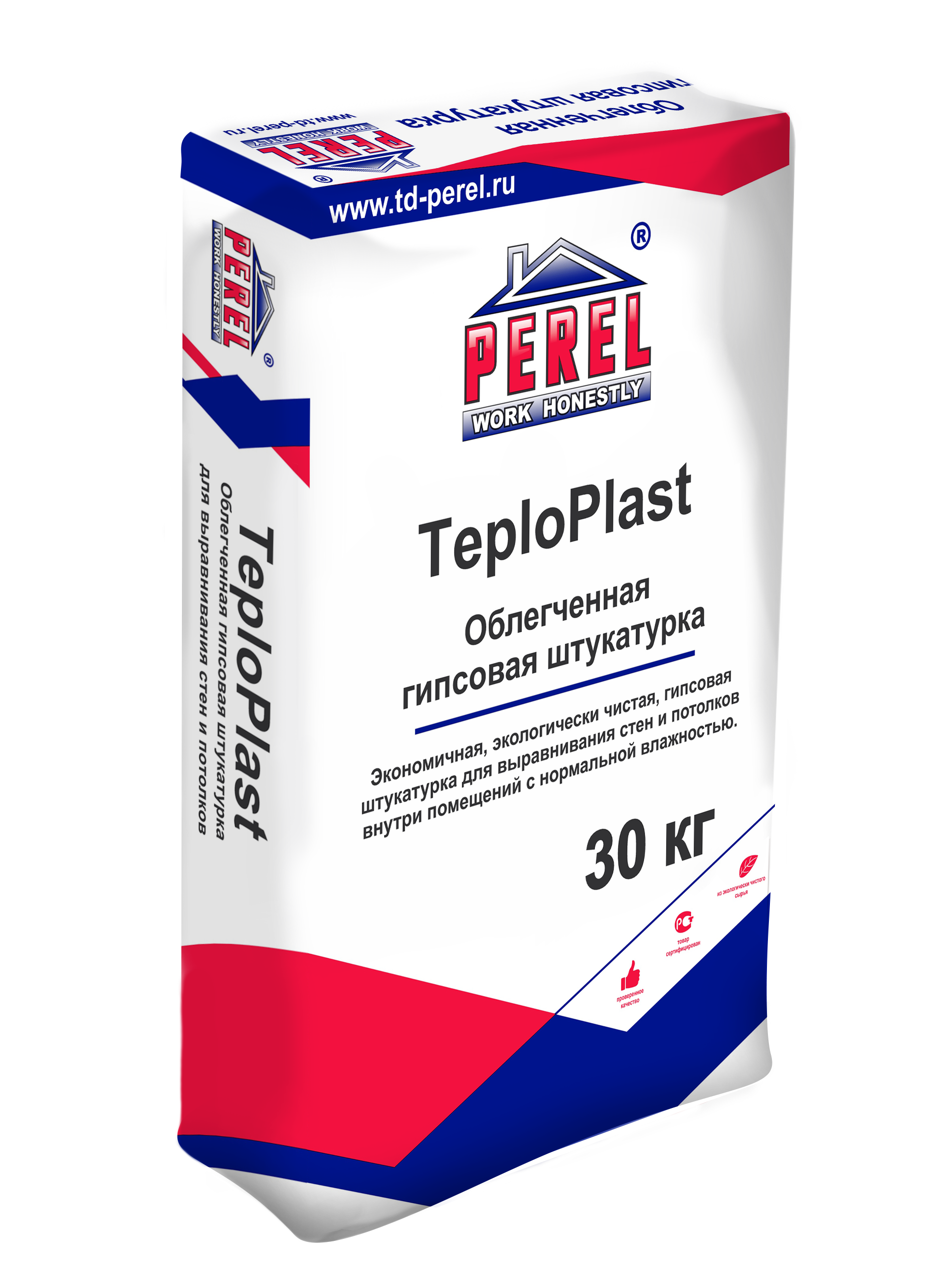 Штукатурка гипсовая PEREL TeploPlast 0529 облегченная белая, 30 кг 