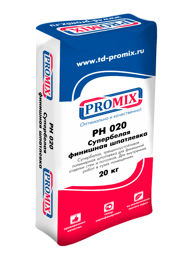 Шпатлевка полимерная Promix PH 020 финишная супербелая, 20 кг 
