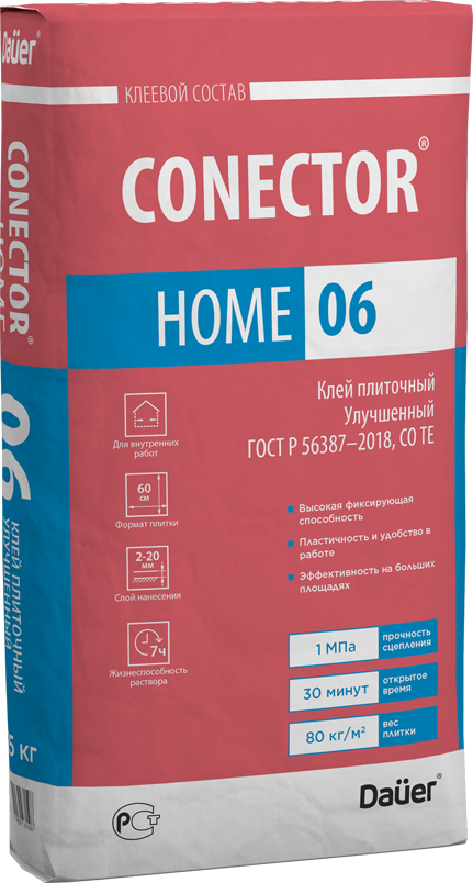 Плиточный клей CONECTOR® HOME 06 ЗИМА Улучшенный, 25кг 